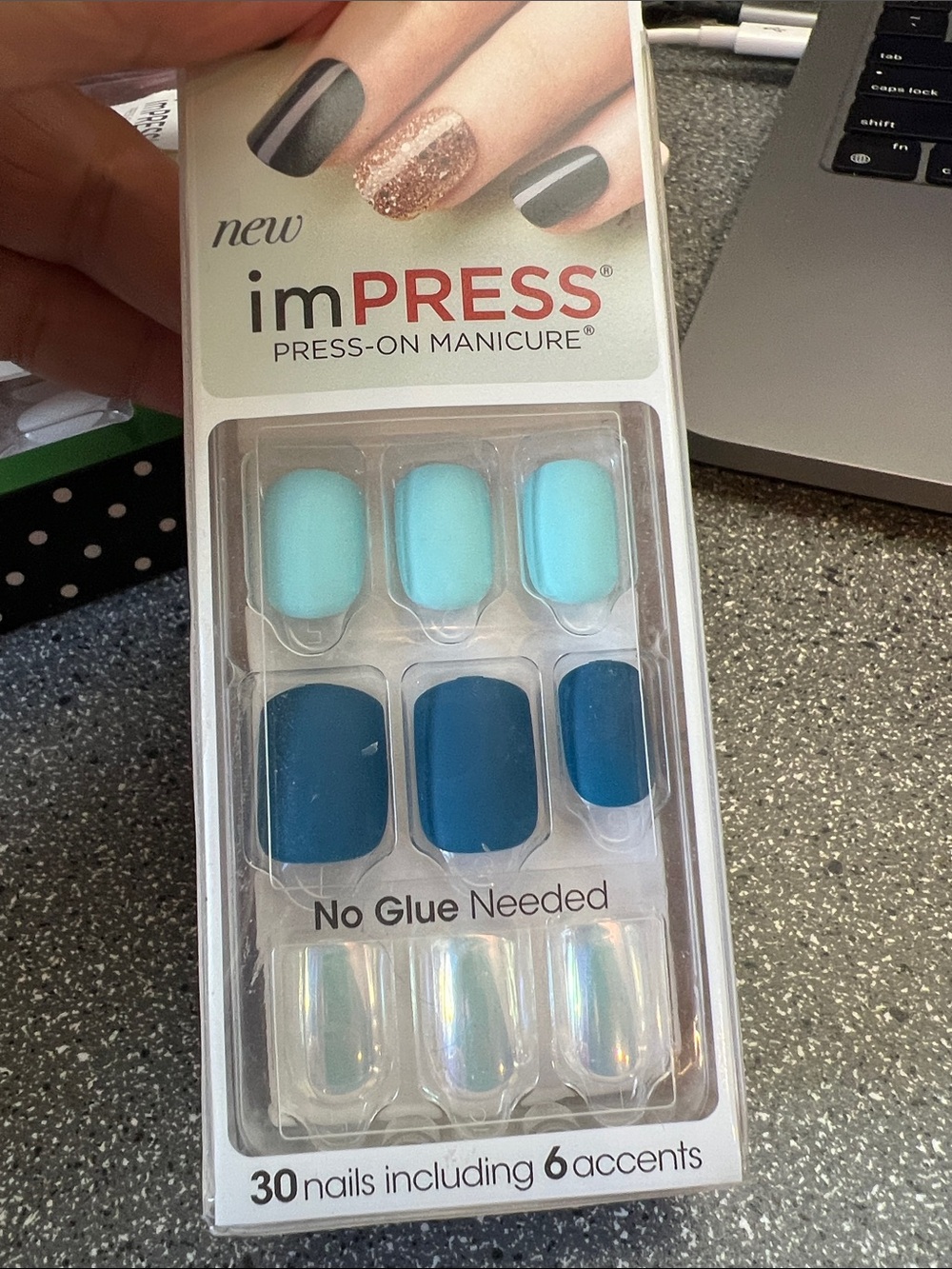 imPRESS Press-On Manicure Teal Ombre with Iridescent Accents